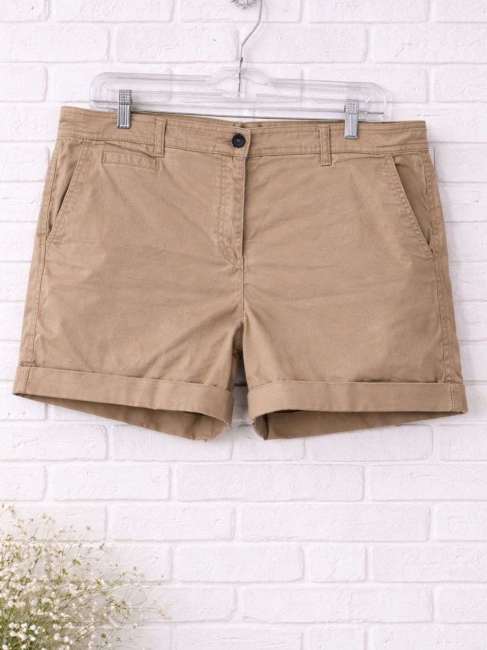 Boden 4” Cuffed Hem Cotton Blend Shorts in Khaki Tan Size 18